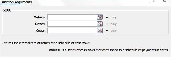 XIRR function values