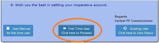 EPFO inoperative EPF account first time user