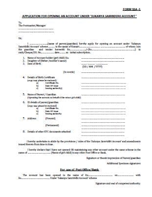 Sukanya Samriddhi A/c Application Form