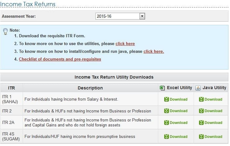 ITR 2015-16 tax preparation software excel jave utility