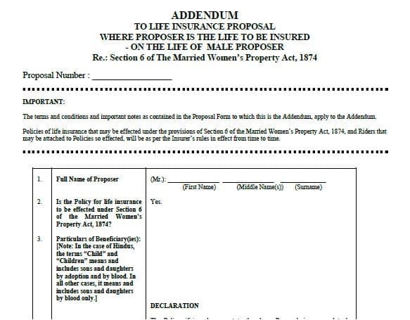 MWP Act form sample Married women property Act