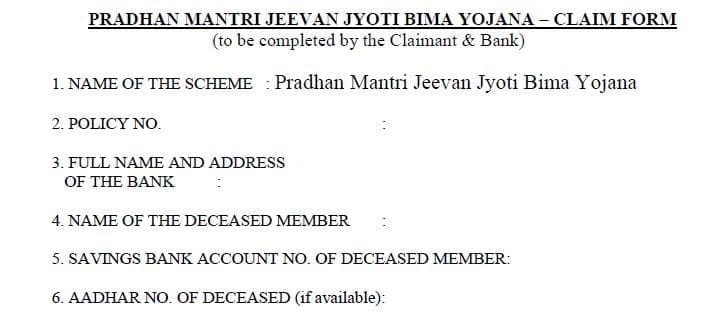 claim form for PMJJBY Pradhan Mantri Jeevan Jyoti Bima Yojana