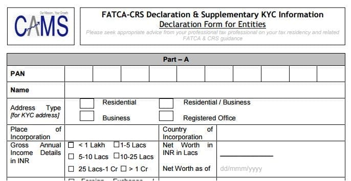 CAMS FATCA CRS Declaration form Individual mutual fund investor