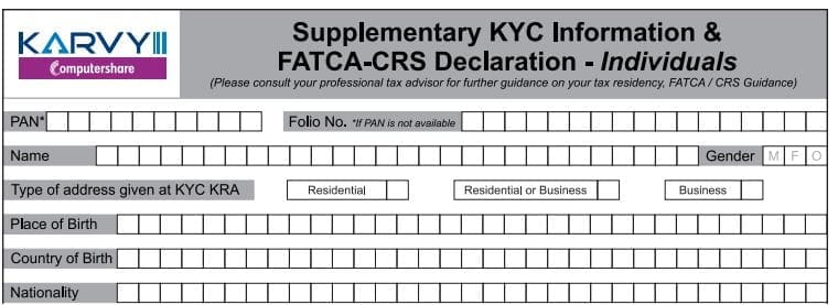 FATCA CRS Declaration form Individual mutual fund investor