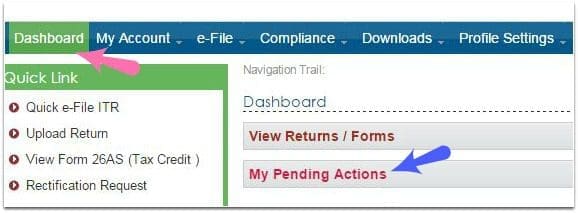 income tax efiling website my pending action items pic