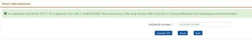 UAN allotment through Aadhaar number online