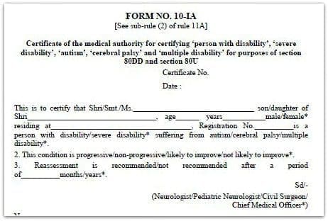 Section 80D 80u Form no 10-IA pic