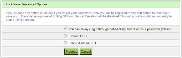 Income Tax efiling account E-filing Vault Password reset options Aadhaar netbanking Digital signature pic