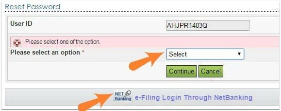 incometaxindia efiling website forgot password reset options pic