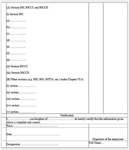 Income Tax Deductions Sec 80C 80CC 80CCD 80D 80E 80G Form 12BB investment details pic