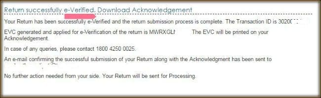 ITR tax return successfully everified pic