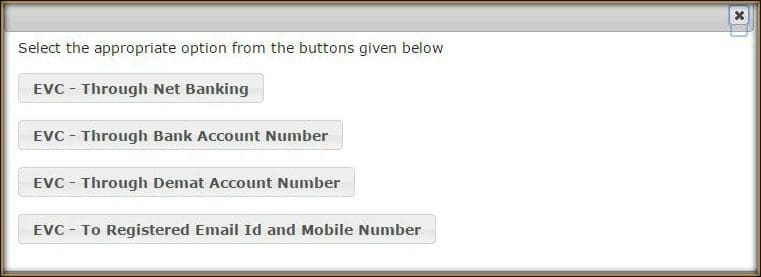 generate evc code various modes netbanking bank account number demat number mobile number email id