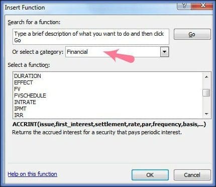 MS Excel Financial Functions NPV FV Pmt PV IRR pic
