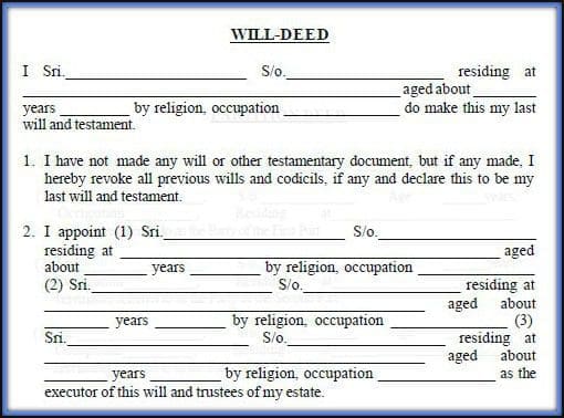Download WILL Deed Format Template Draft in India pic Will Deed Vs Settlement Deed Vs Relinquishment Deed pic