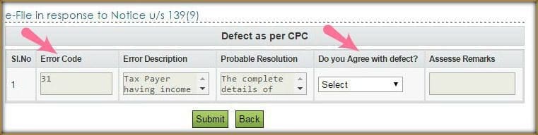 Defective return notice error code 38 31 details resolution agree with defect