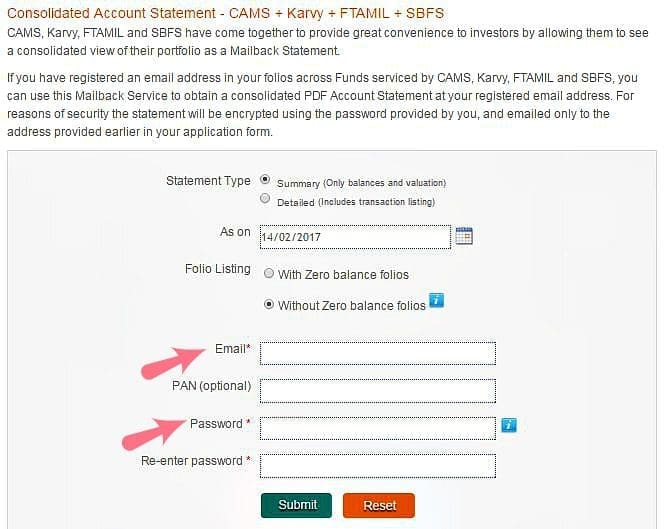Mutual Fund Consolidated Account Statement Transanction Report for all Schemes Funds online CAMS Karvy pic