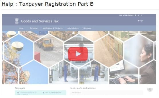 Video tutorial on GST Registration online procedure on Govt GST online portal Form 1 Form 2 Part A Part B OTP