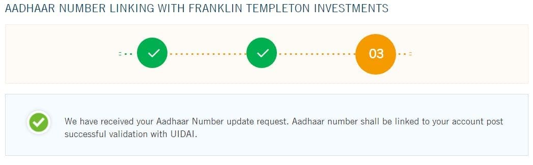 Franklin Templeton Indian mutual fund folios link to Aadhaar number online confirmation