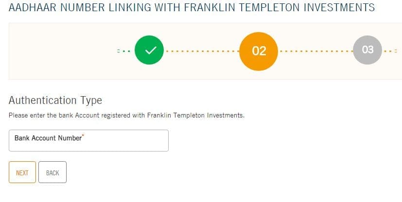 Franklin Templeton Indian mutual fund folios link to Aadhaar number online bank account number