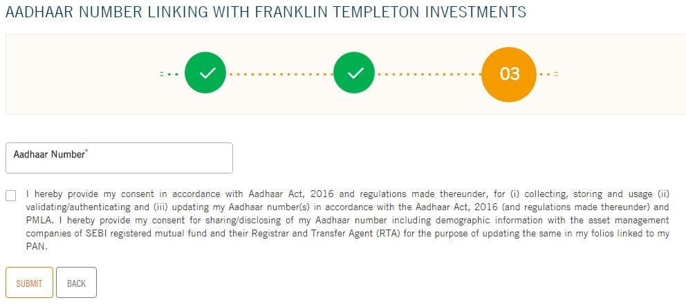 Franklin Templeton Indian mutual fund folios link to Aadhaar number online pic