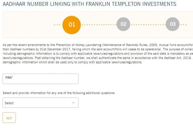Franklin Templeton Indian mutual fund folios link to Aadhaar number online