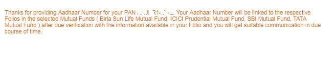 aadhaar number link to mutualfunds successful online