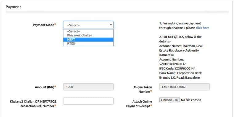 Complaint fee bangalore karnataka RERA portal