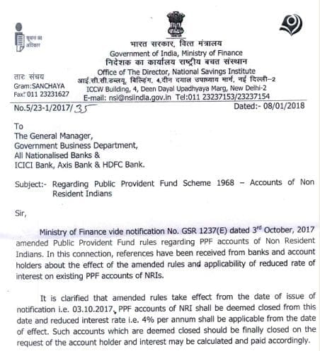 Latest Govt circular on nri ppf closure rules not retrospective pic