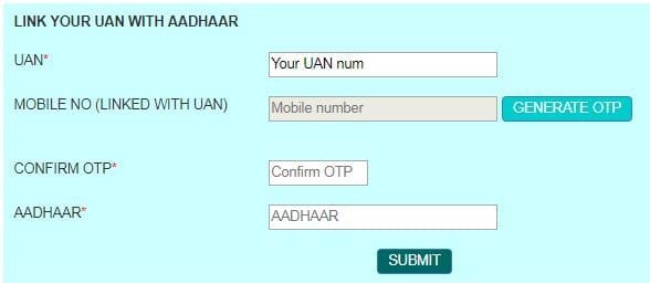 UAN Aadhaar number mobile OTP