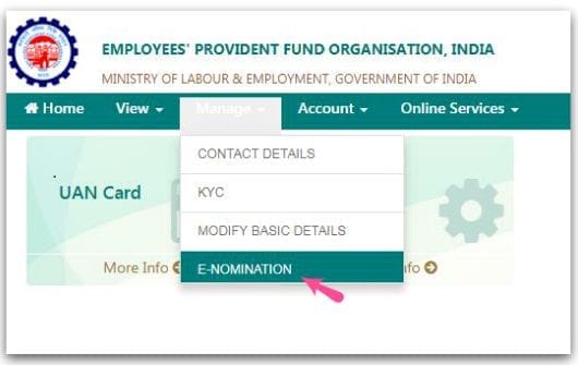 EPF Account Nomination details online UAN PF EPF Account eNomination facility UAN member portal epfo