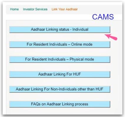 How to check Mutual Funds - Aadhaar Linking status online on CAMS portal ICICI SBI TATA Birla HDFC pic 
