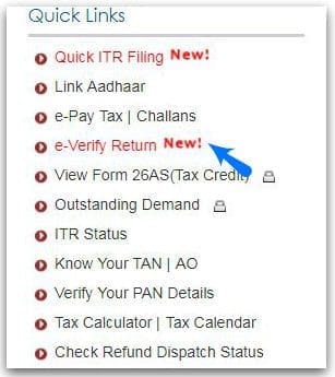 e-Verify ITR Income Tax Return Quick links pic