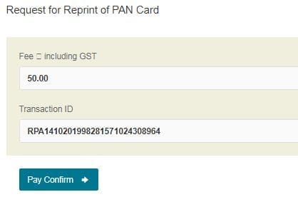 Charges for request of reprint of pan card