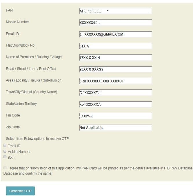 Duplicate PAN Card request procedure - check details - generate otp