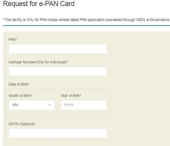 How to submit request for e-PAN Card NSDL portal