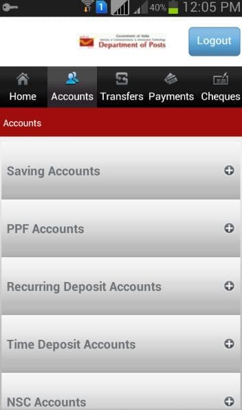 features of post office mobile banking app PPF deposits online nsc rd time deposits