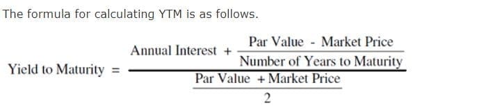 Formula to calculate Bond Yield to Maturity YTM
