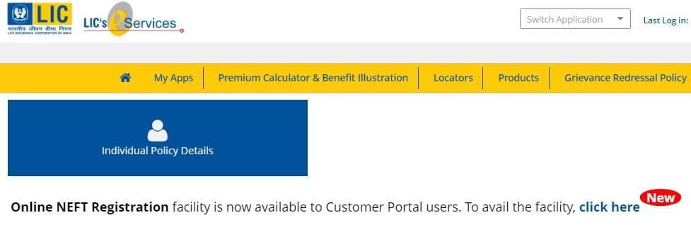 LIC NEFT Mandate online registration procedure lic portal