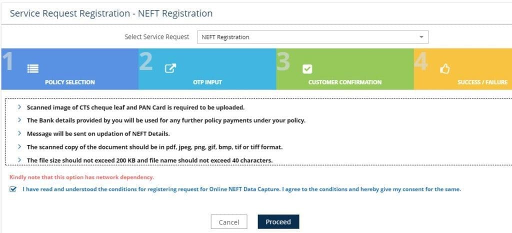 LIC NEFT Mandatoe form registration
