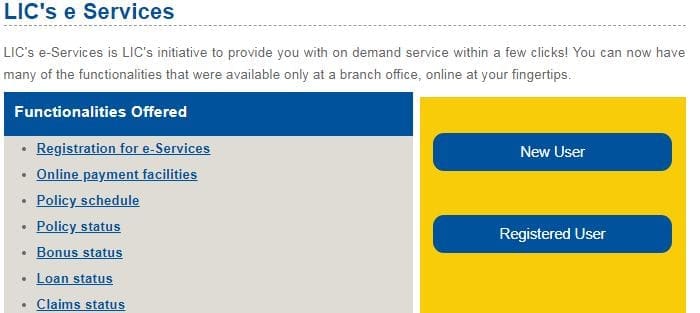 lic ONLINE portal registration new user
