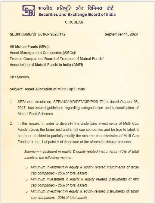 SEBI Circular - Multi-cap Mutual Funds Asset Allocation (NEW) Rules 2020 pic