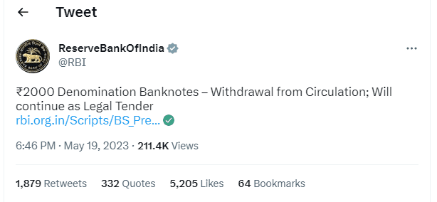 RBI to withdraw Rs 2,000 Bank note from circulation