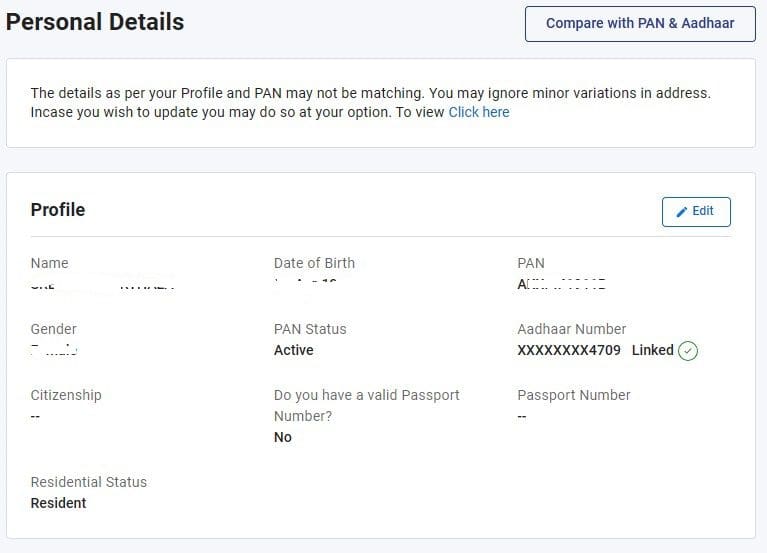 PAN Aadhaar linking status on income tax efiling portal