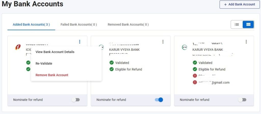 revalidate bank account to receive income tax refund avoid refund failure error