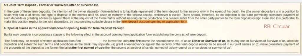 operating instruction for joint term bank deposits rbi circular