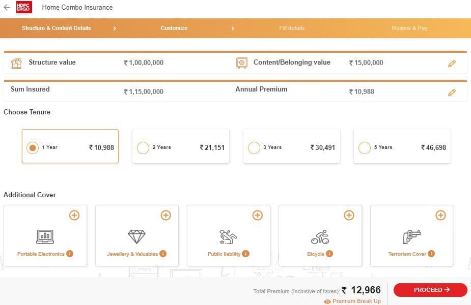 HDFC Ergo Home Shield Plan add-on additional cover options