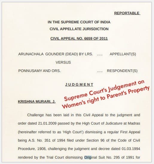 Supreme court latest judgement on Property rights of daughters and daughters-in-law in India womens rights