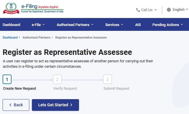 incometax e-filing portal legal heir register as authorized representative assessee for the deceased