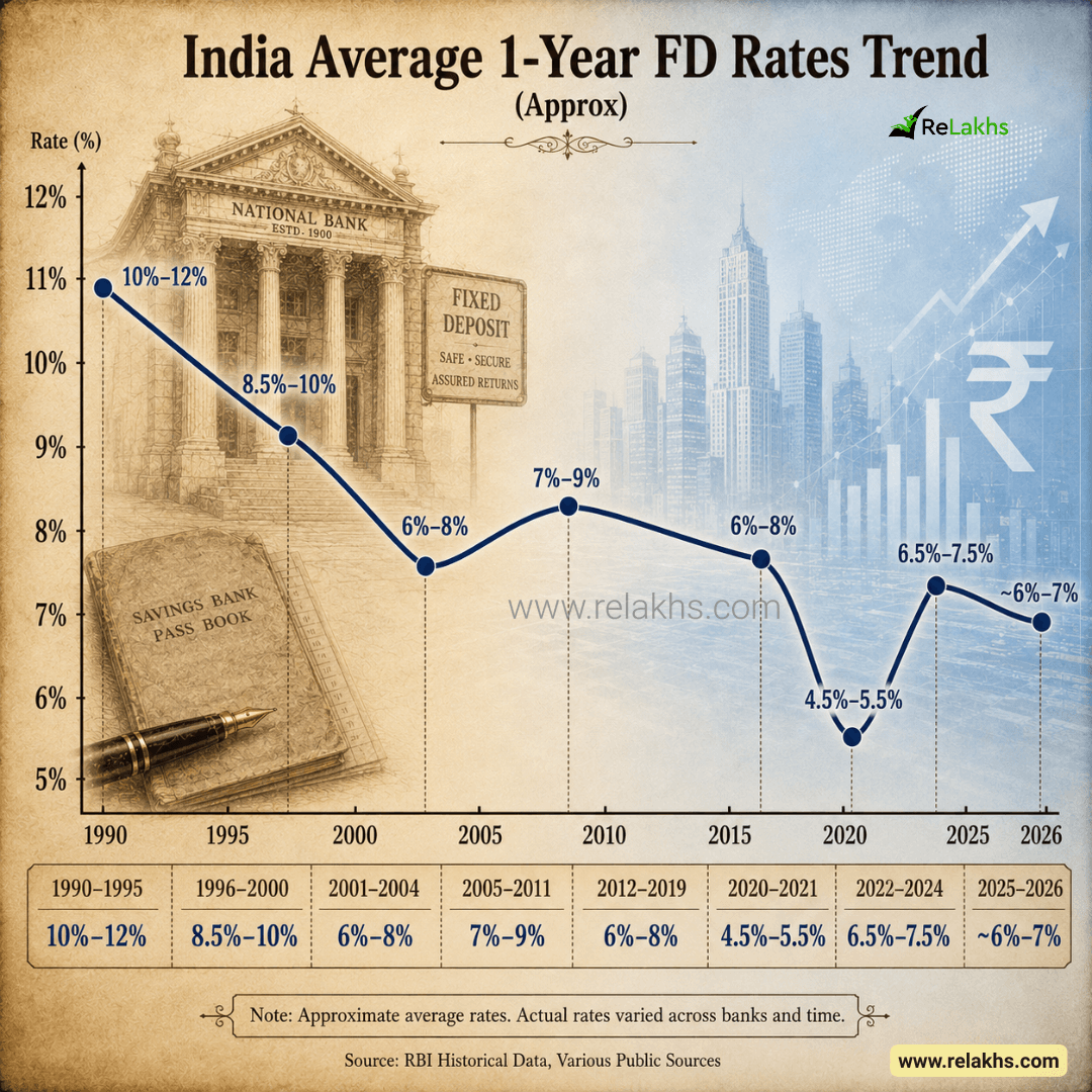 Bank FD Interest Rates in India: 35-Year History & Trends